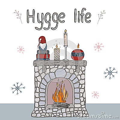 Cosy vector illustration hygge elements Vector Illustration